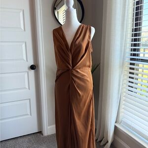 Elegant Brown Twist-Front Dress
